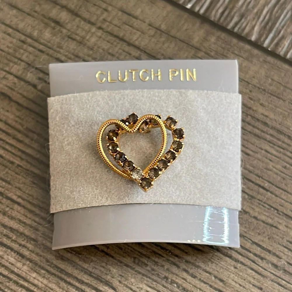 Vintage Interlocking Heart Grey Rhinestone Pin - Picture 2 of 16